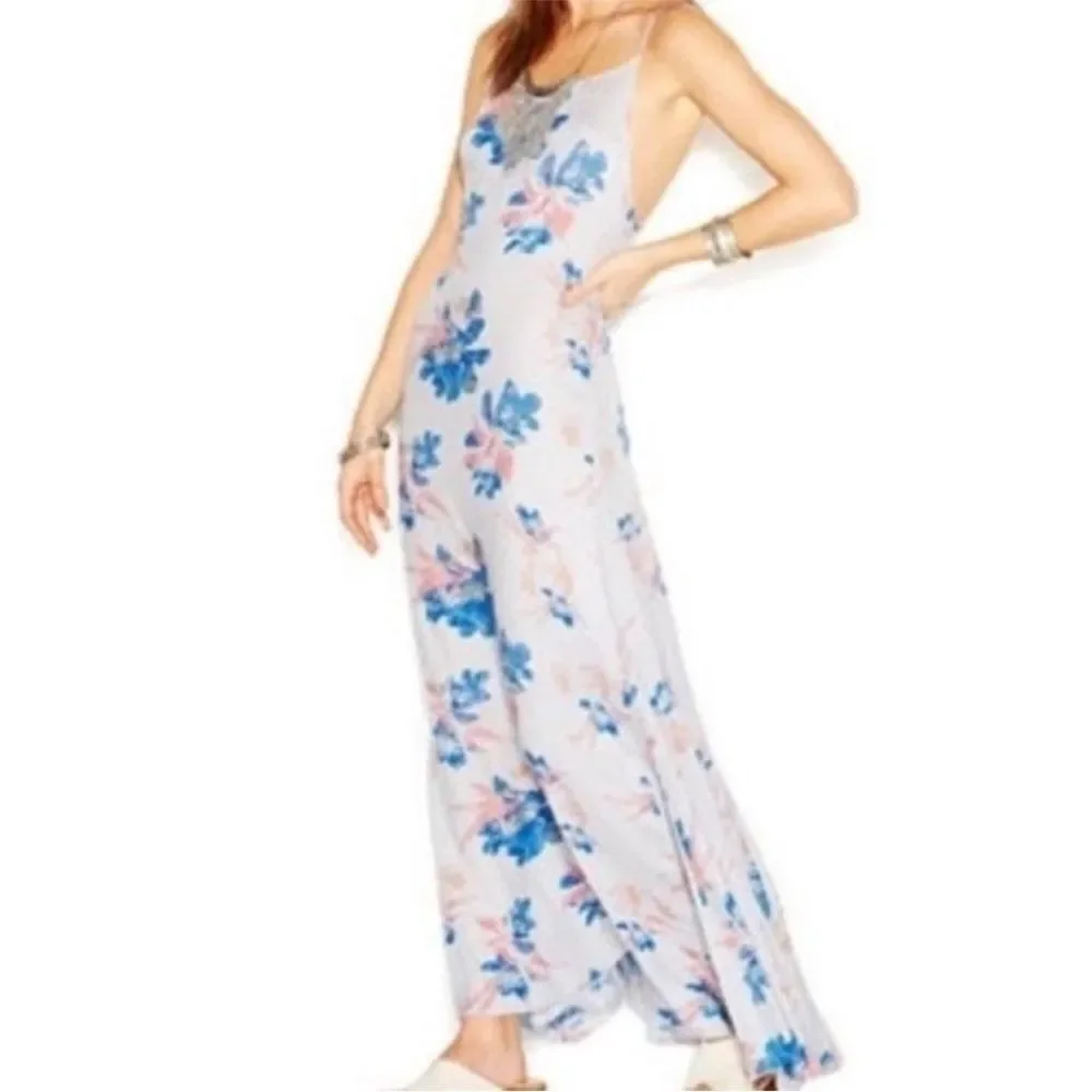 Free People Floral Print Romantic Low Back Boho Long Maxi Slip Dress Sz L - Picture 10 of 10